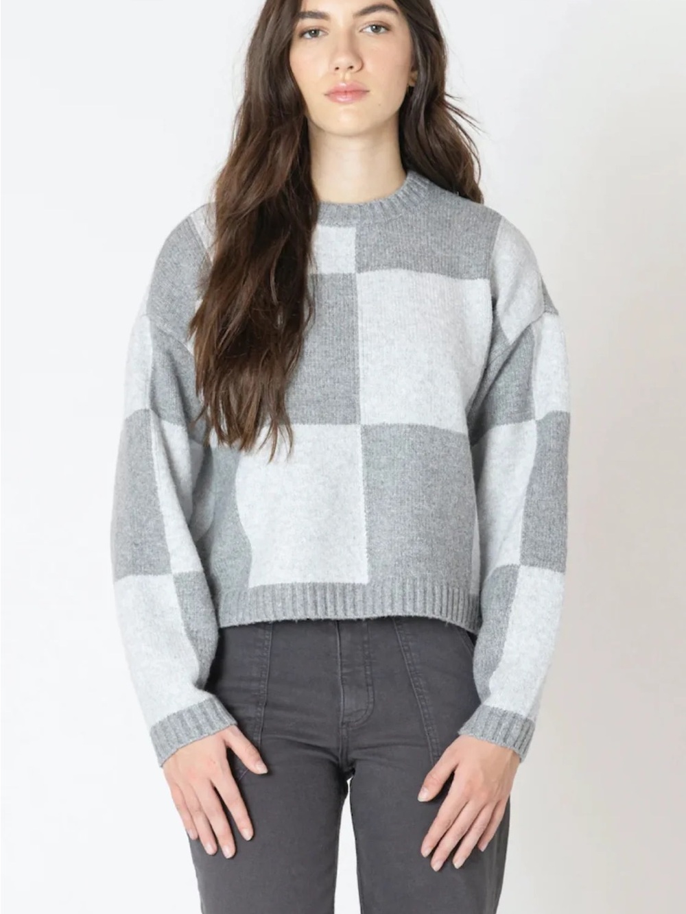 Dreamers by Debut - Gray Checker Knit Sweater - Women's Casual Pullover